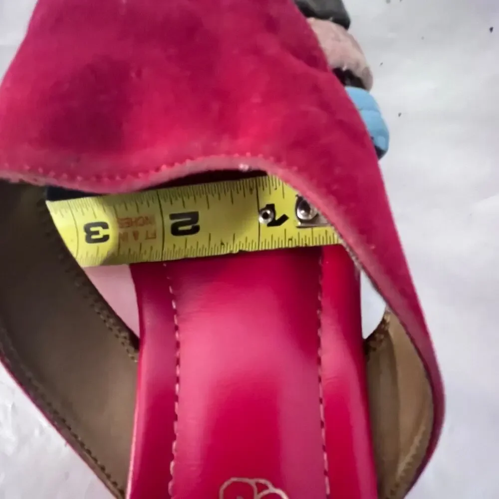 Pansy Red Suede Slides Sandals - Made in Japan - Size: M